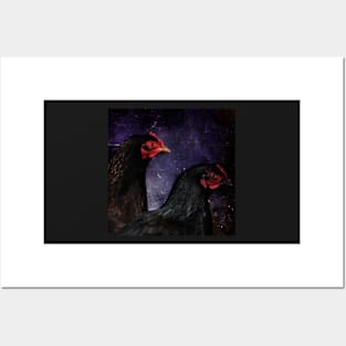 Dark portrait of two chickens Posters and Art